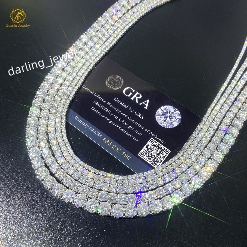 Hip Hop Iced Out D Color White Vvs 925 Sterling Silver 3mm 4mm Moissanite Diamond Tennis Chain Necklace