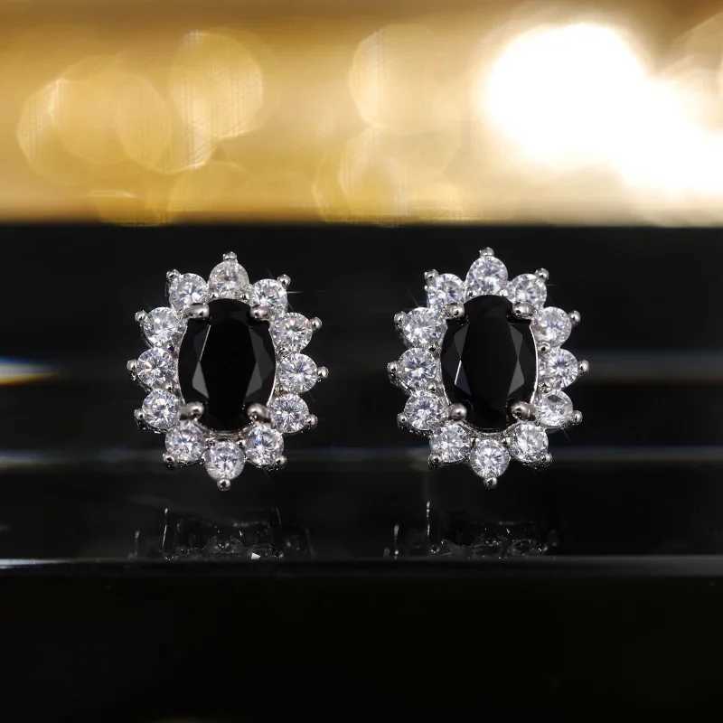 Full Zircon Stud Earrings for Women Blue/Purple/Red/Pink/Black/White/Green Oval CZ Wedding Trend Female Luxury Jewelry Z250408