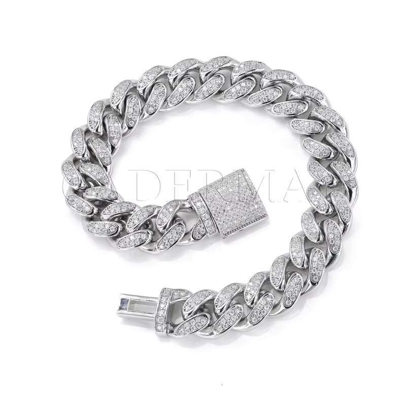 Hip hop Sier Necklace 2 Rows 12mm Silica Iced Cuban Chain