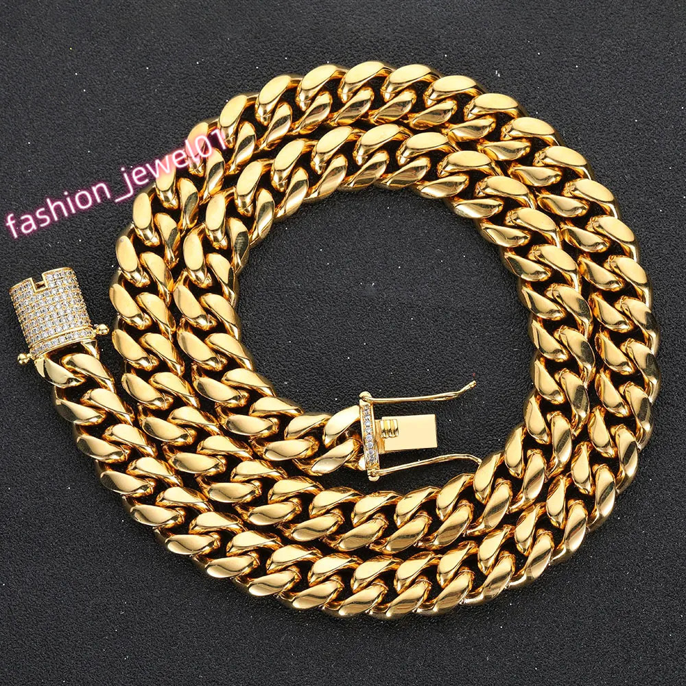Drop Shipping Hip Hop Three Times Plated Stainless Steel Jewelry Bling Iced Miami Cuban Link Chain Necklace For Men