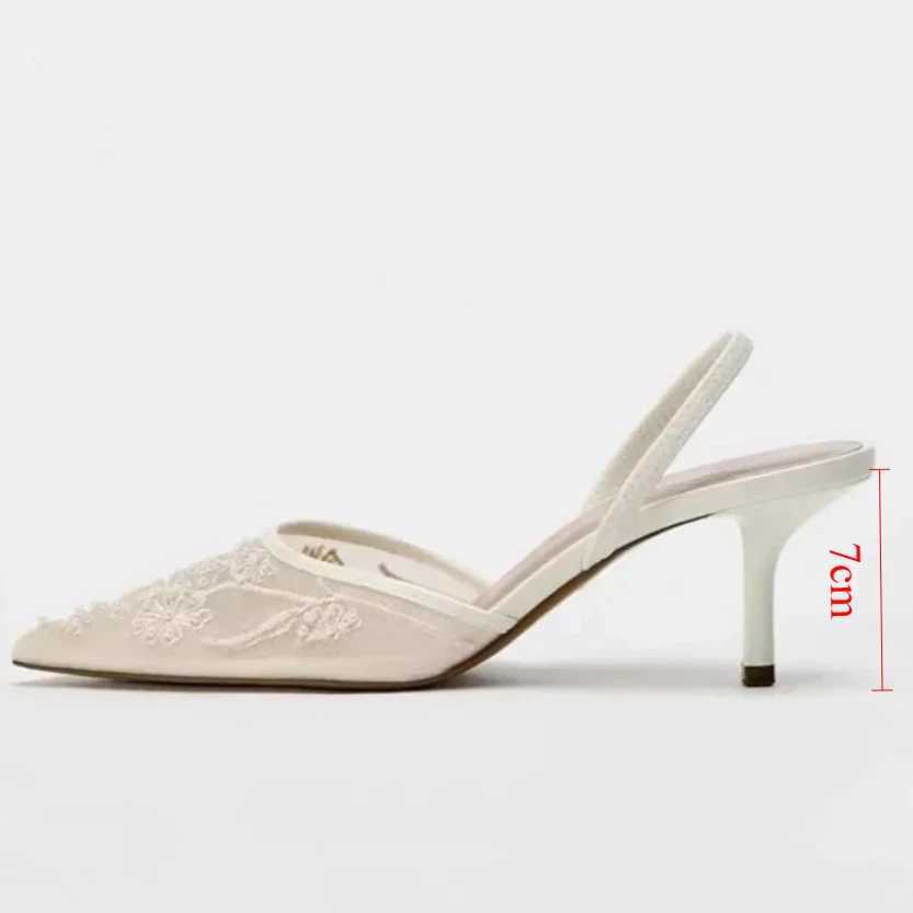New Arrival Womens Designer Mesh Open High Heel Sandals Fashion Printed Pointed End Womens High Heels Pump Sexy Stiletto Womens Mule T250409