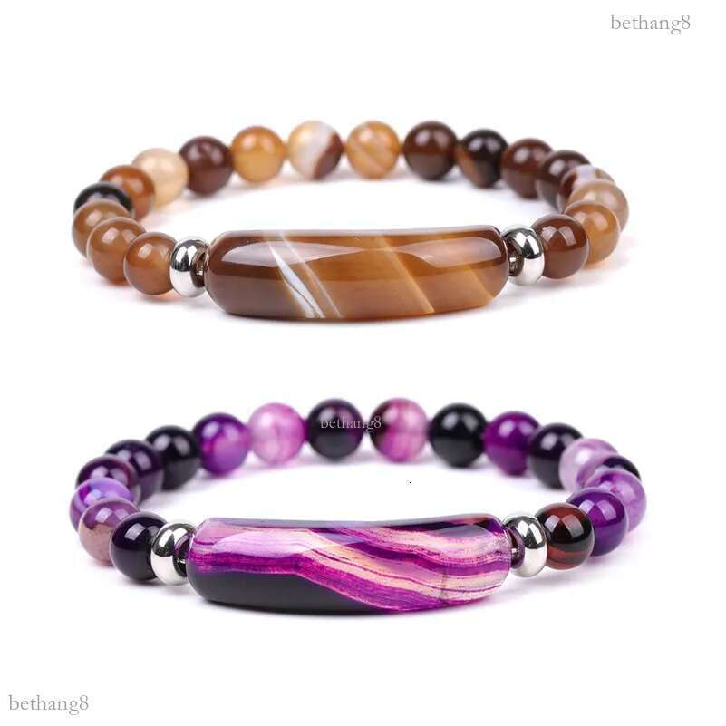 Colorful Natural Stone Agate Bridge Bar Bracelet Designer Jewelry Strip Agate Beads Bracelet Wristband for Women Men Gift Healing Fashion Fine Jewelry