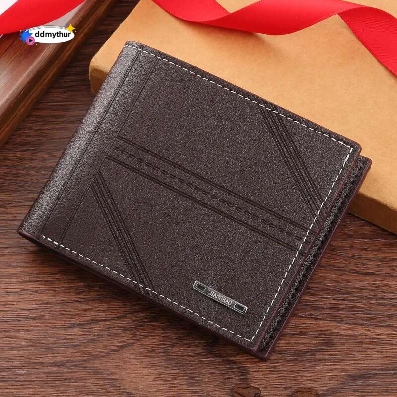 Men's Short Youth Fashion Emed Horizontal Soft Leather Clip Large Capacity Multi Card Wallet ddmythur