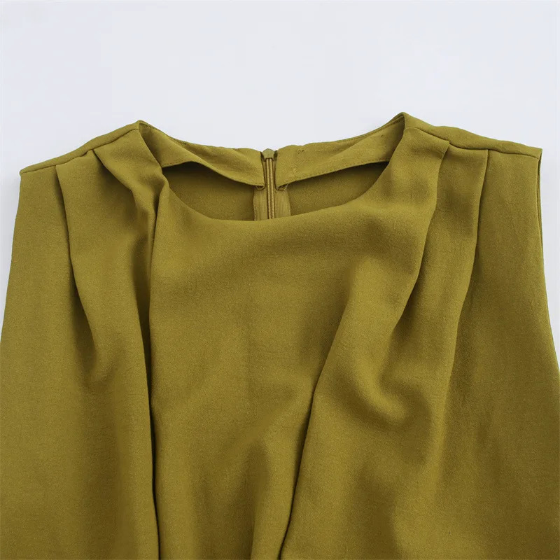 Womens Summer Solid Oneck Sleeveless Midi Dress Fashion Back Zipper Crop Hollow Folding n Party 250409