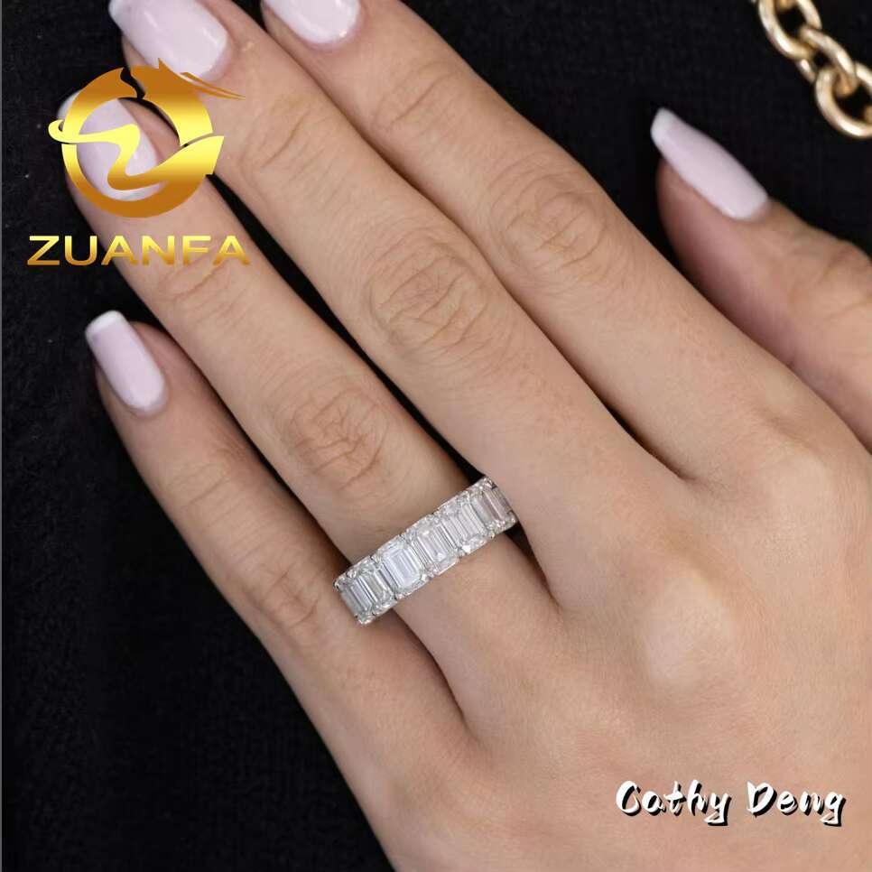 Hot Selling 18k Gold Plated Iced Oiut Full Diamond Moissanite Eternity Band Ring 925 Sterling Silver Moissanite Diamond Ring