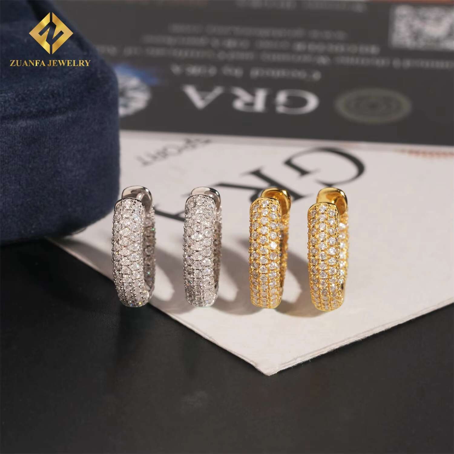 RTS Iced Out 3 Rows VVS Moissanite Diamond Earrings 925 Silver Jewelry Trendy Hip Hop Hoop Earrings Diamonds for Men Women