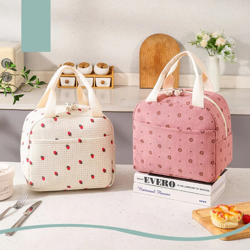 Fancy Corduroy Lunch Bag Student Office Box Thermal Insulation Waterproof Portable Cute Dining Ice ADH 250408