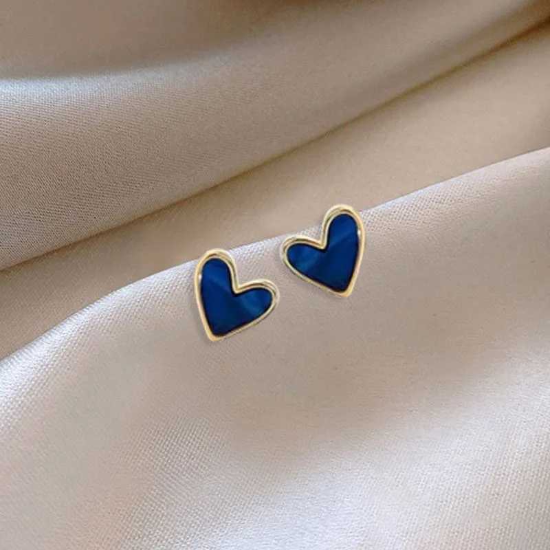 Cute Korean Earrings Heart Bling Zircon Stone Blue Color Stud Earring for Women Fashion Designer Jewelry 2024 Aretes De Mujer Z250408