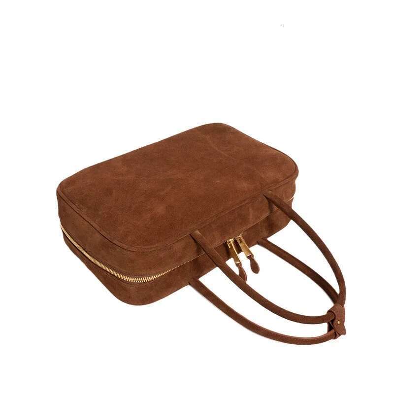 Simple Minimalist Design Top-Handle Satchel All-Match Matte Suede Cow Leather Women Shoulder Bag Commuter Office Briefcase