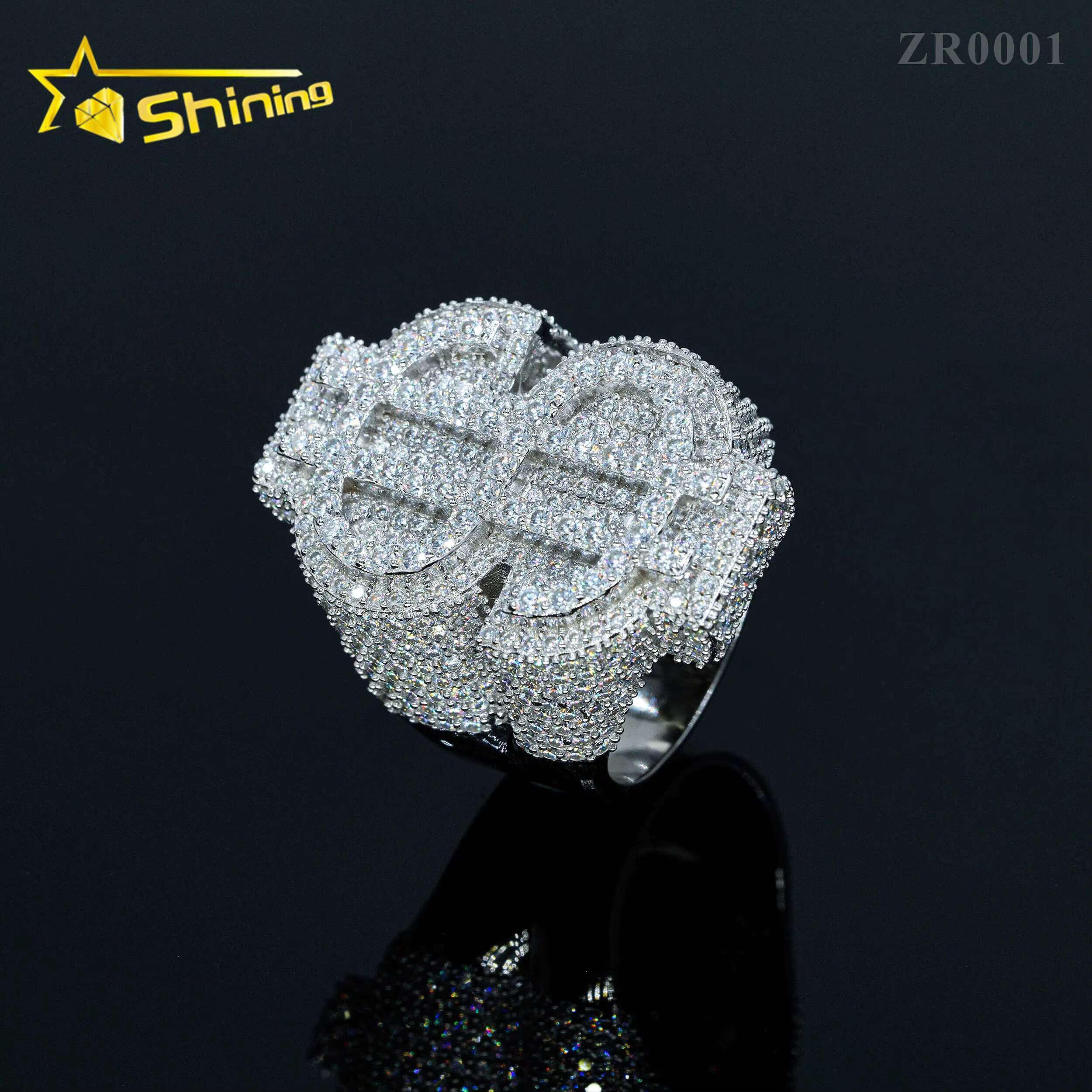 Shining Jewelry Iced Out Us Dollar Design Ring Custom 925 Sterling Silver Hip Hop Moissanite Ring Luxury Men Jewelry