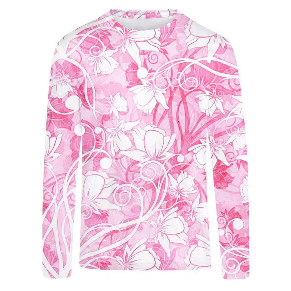 3D digital printed women's autumn artistic T-shirt round neck casual small fresh floral long sleeved top