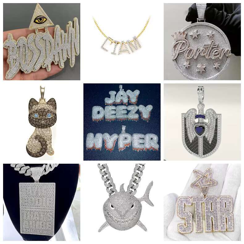 Hot Popular Wholesale Price Custom Moissanite Hip Hop Jewelry Charm Necklace VVS Moissanite Pendants