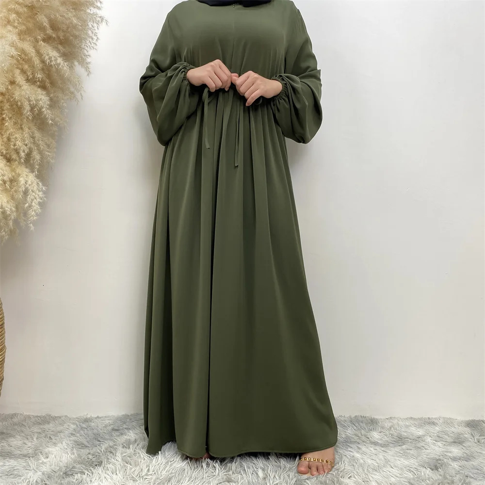 Muslim Eid al Fitr Long Dress Abaya Womens Humility Nida Zipper Front Dubai Islamic Kaftan Robe Evening 250409