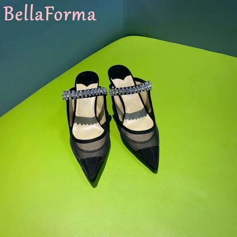 Women's Mesh Chain Rhie High Heels Striped Leopard Veet Ing Translucent Mature Banquet Sgback Slippers
