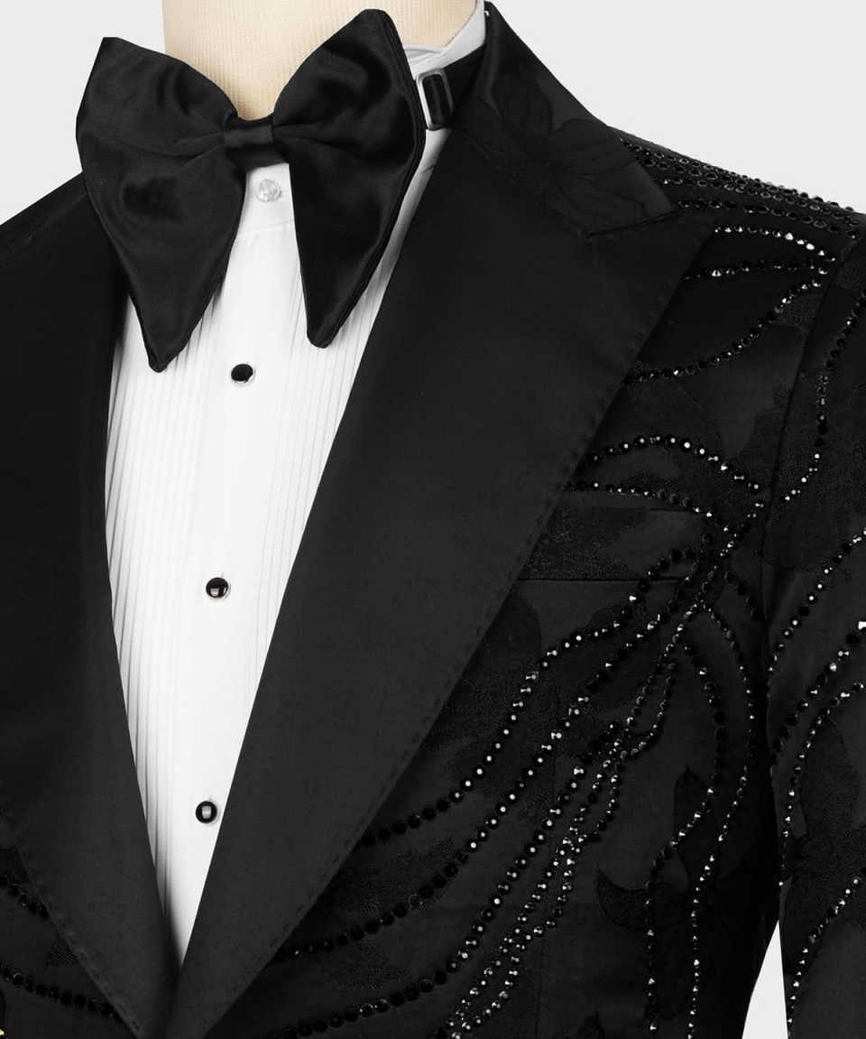 Fashion Show Party Suit Wedding Men Suit Crystal Appliques 2-PCS Closure collar Coat Pants Tailor-Made Groom Wear Groomsman Formal Occasions Size Cust