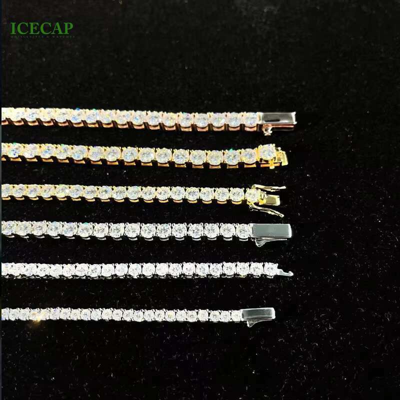 Wholesale Moissanite Chain Ice Out Round Diamond Tennis Link Chain 925 Sterling Silver Moissanite Necklace Fine Jewelry