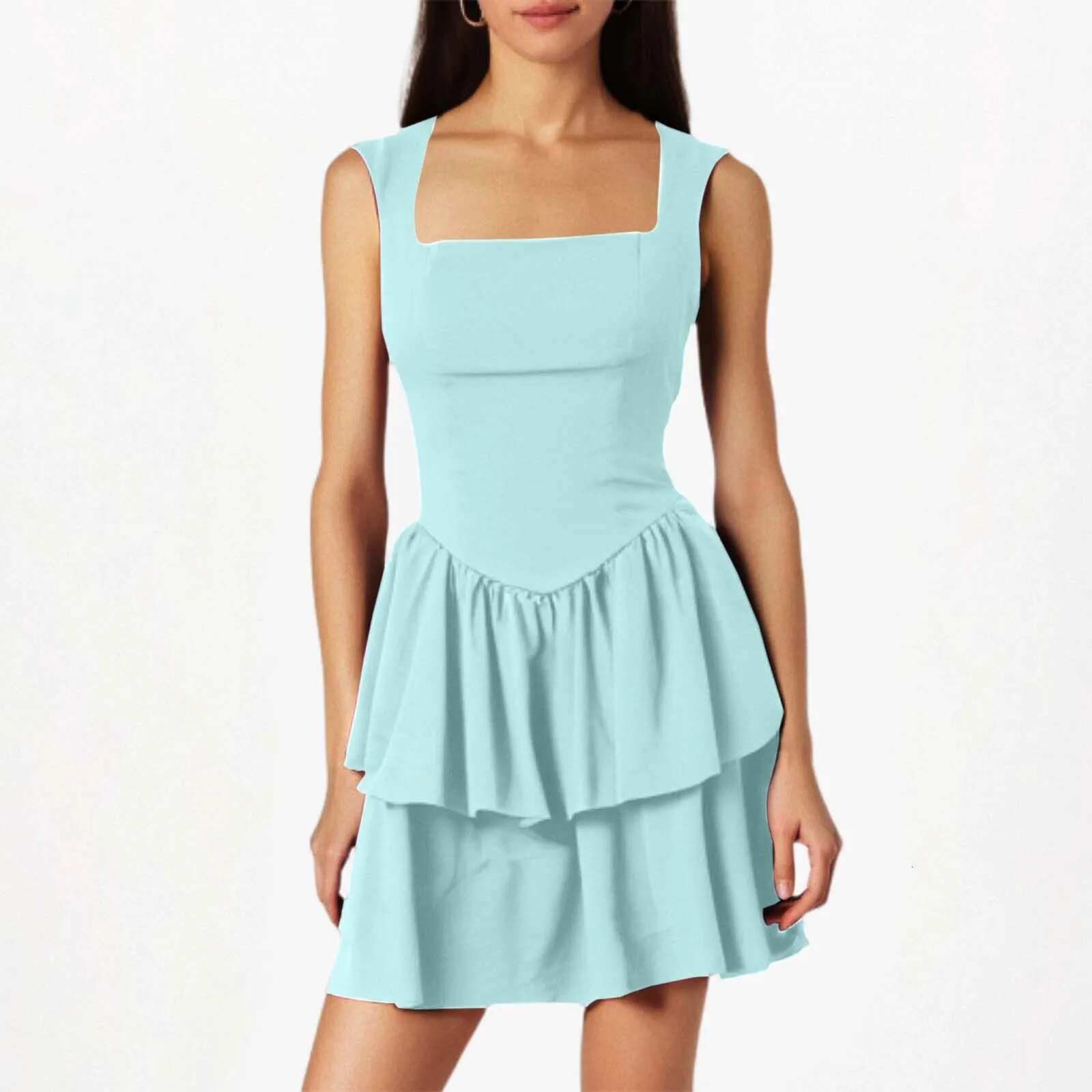 Dongdumaoyi Women S Bodycon Mini Cami A Line Dress Summer Fashion Sleeveless Solid Color Tiered Hem Sexy Elegant Cocktail Party