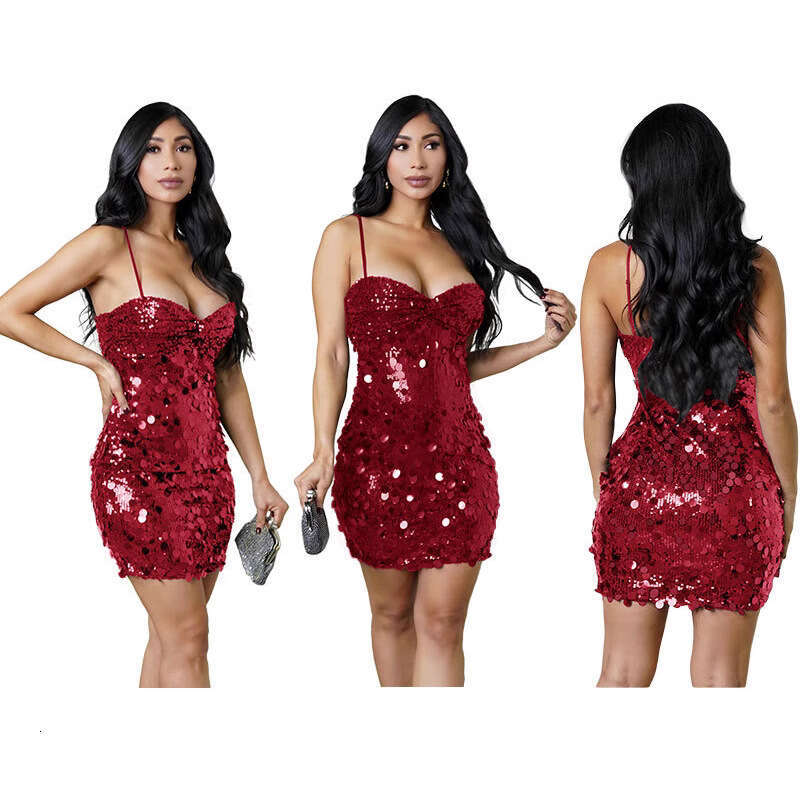 Women's Summer High-End Sleeveless Bodycon Large Sequin Backless Strap Night club dress for SEXY DRESSES FOR WOMEN
