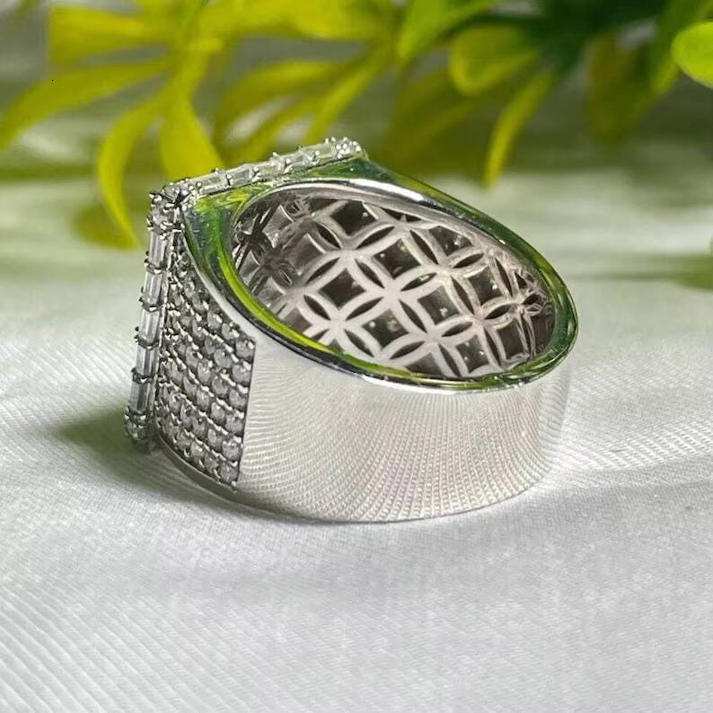 Hip Hop Iced Out Mens Ring 925 Silver Custom Made Round and Baguette VVS Moissanite Diamonds Ring For Rappers Hip Hop Ring