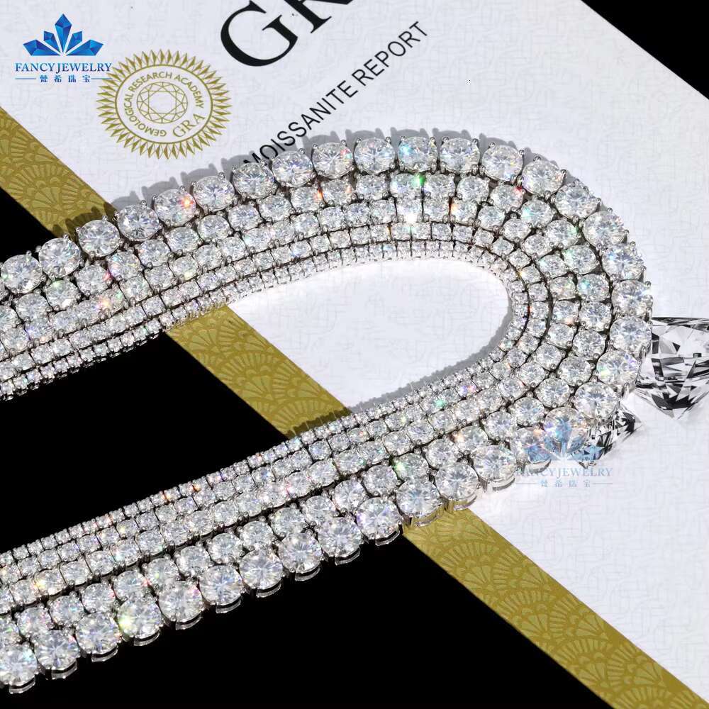 Fancy Fine Jewelry Hip Hop 925 Sterling Silver VVS Moissanite Diamond Cluster Iced Out Tennis Chain Bracelet Necklace for Men