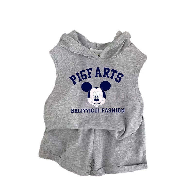 Disney 2024 new summer girls shorts set boys vest two-piece set babys stylish sleeveless top childrens clothing trendXJ250409
