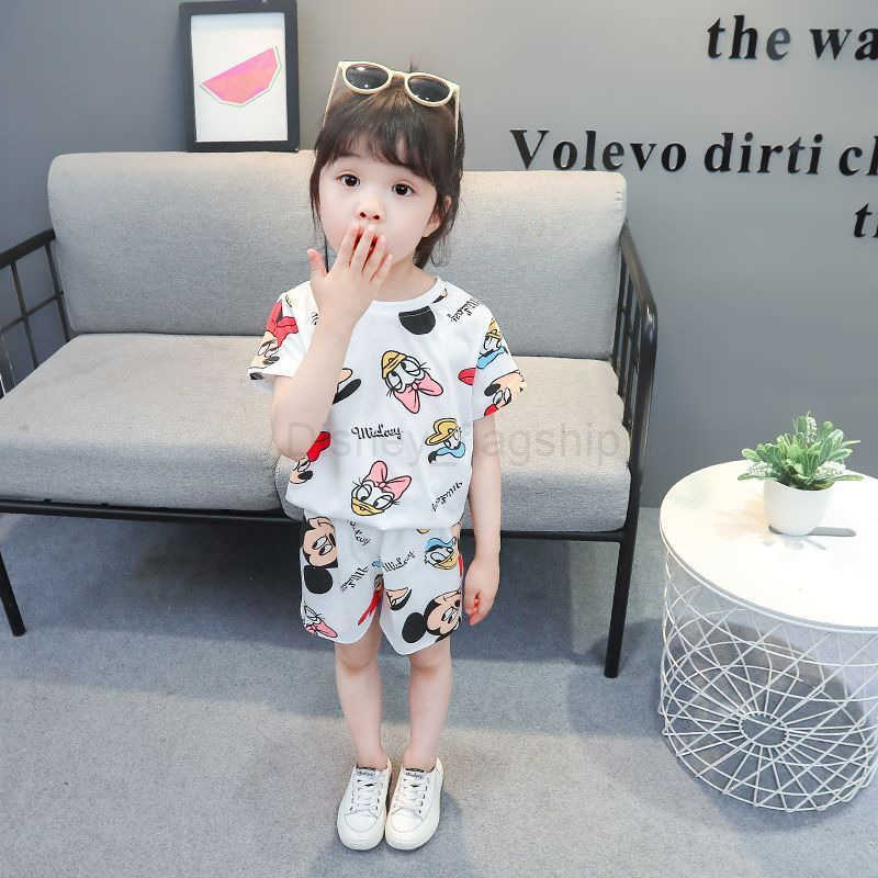 Disney Summer sports ice silk set for boys and girls childrens trendy cartoon T-shirt cute short sleeved shorts for little girls 2-piece setXJ250409