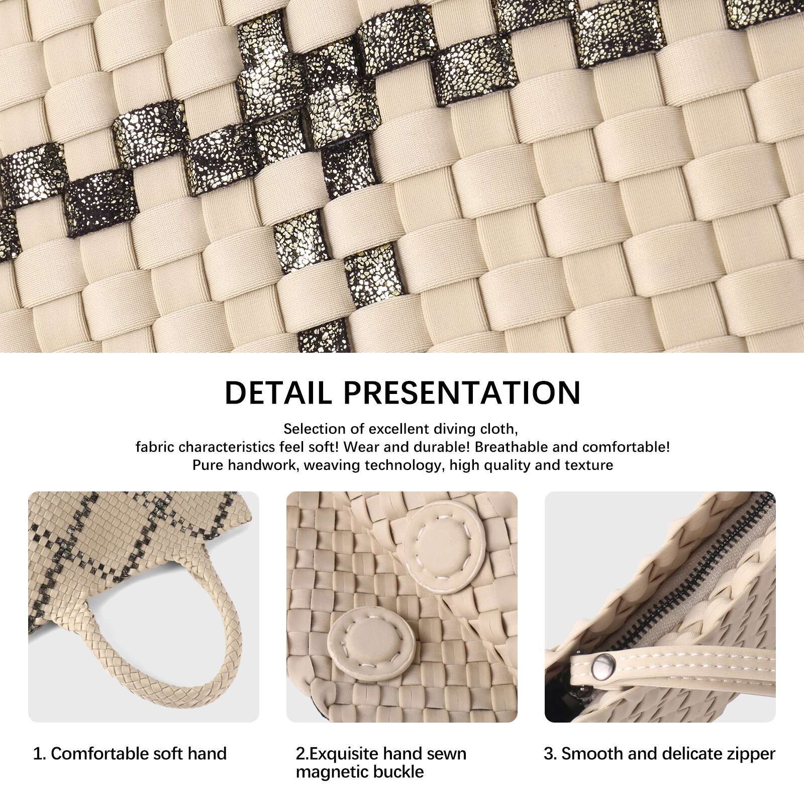 New Leisure Diving Cloth Woven Soft Texture Handmade Large Capacity Women's Handbag Shopping Travel Shoulder Bag Exquis