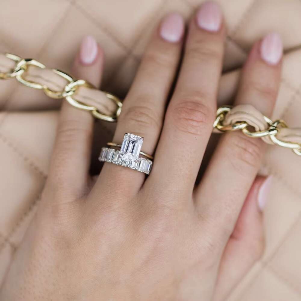 Emerald Diamond Cut Moissanite Engagement Ring 3.5carats 14k Gold Solitaire Style 10x7mm Emerald Wedding Jewelry