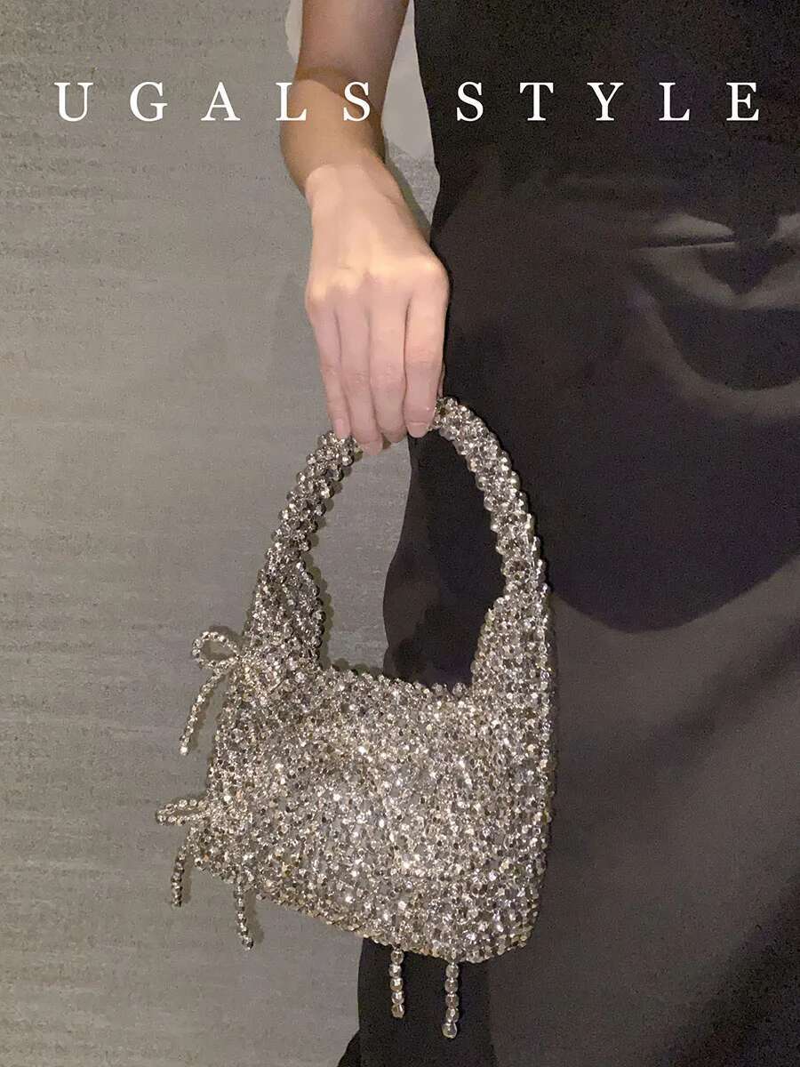 Pearl Bucket Handbag Shoulder Glitter Acryli Beads Clutch Purse Beading Evening Wedding Party Shopping Bag