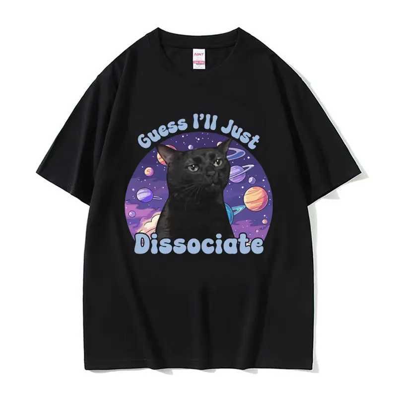 Black Cat Funny Meme Graphic T-shirt Summer Mens Casual Short sleeved T-shirt 100% Cotton Oversized T-shirt TopXJ250409