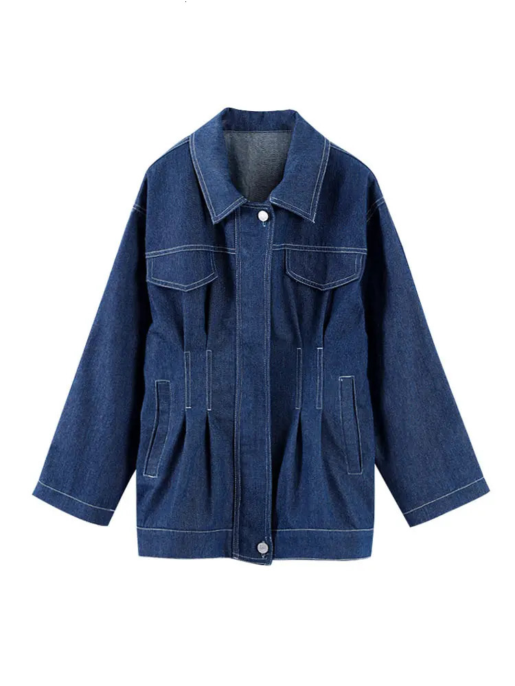 Retro washed denim womens shirt ultrathin lapel full sleeve single chest jacket spring fashion 250409