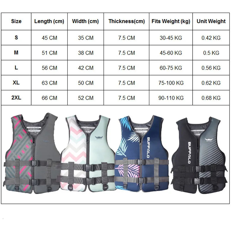 Neoprene childrens and adult life vests boating and drifting water skiing safety jackets snorkeling swimsuits sizes S M L XL 2XL 250409