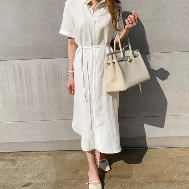 REALEFT Summer Linen Womens Shirt Short Sleeve Single Chest Korean Lace Straight Skirt 250409