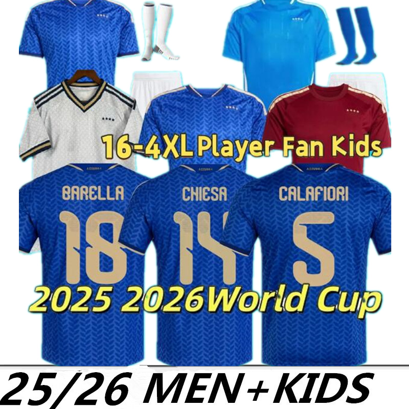 25/26 Italy 2026 World Cup Kit maglia Retegui Raspadori Orsolini Maldini Soccer Jerseys Frattesi Barella Dimarco Bastoni Italia Football Shirt Men Kids Kit
