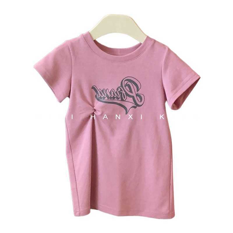 Korean version childrens clothing parent-child mothers clothing summer letter knot style straight tube dress girls loose casual T-shirt skirt S2548