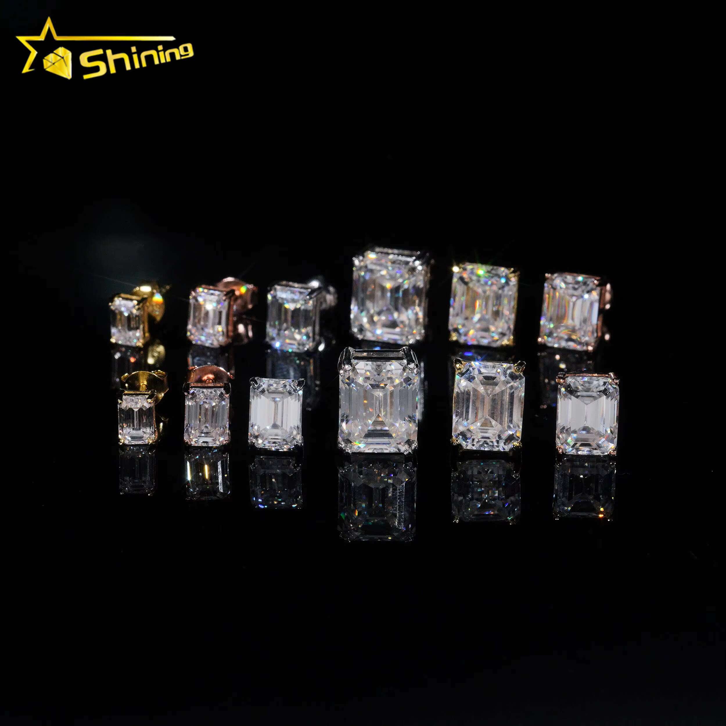 Hot Selling D VVS1 Emerald Moissanite Diamond Earrings 925 Sterling Silver Men Women Fashionable Stud Earrings