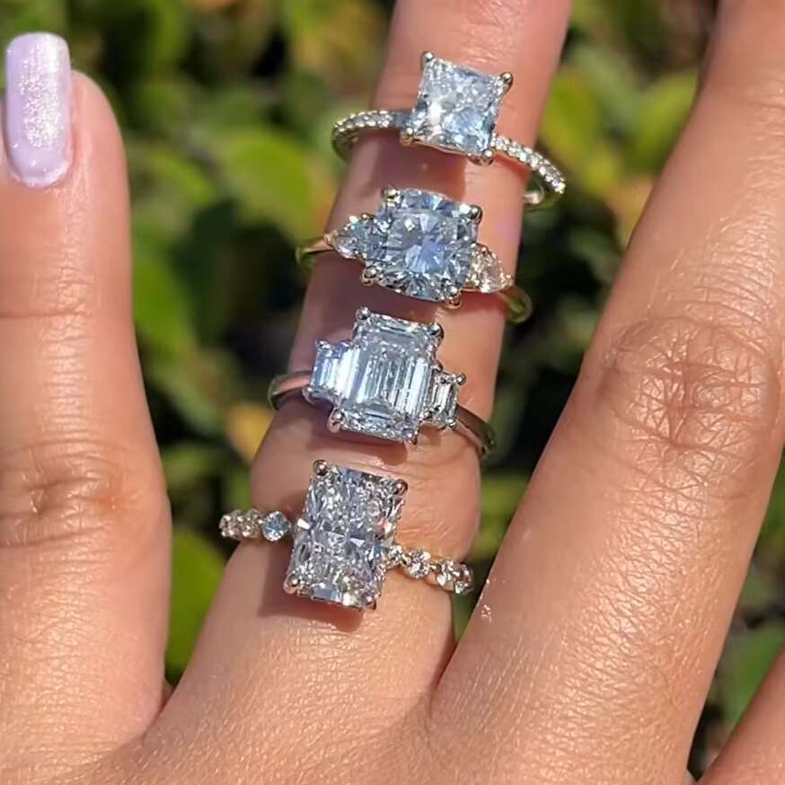 Custom Wedding Jewelry Emerald Cut Finger Rings 925 Sterling Silver VVS Moissanite Real Gold Engagement Ring