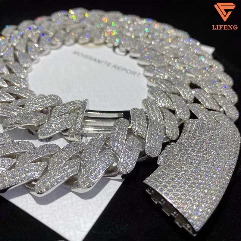 Full Iced Out D Color VVS Moissanite Cuban Necklace Bling Round Diamond Hip Hop Jewelry 925 Sterling Silver Men Cuban Link Chain