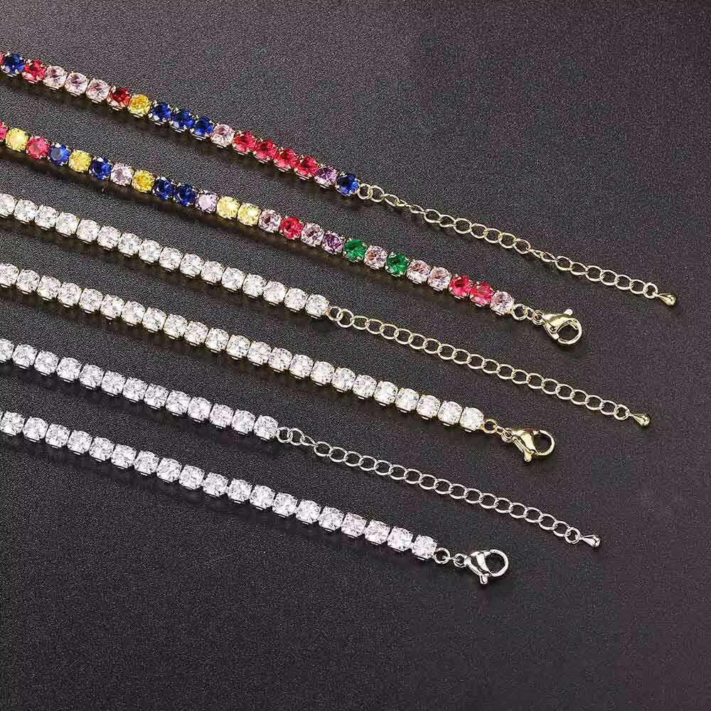 Hip hop Iced Zircon Copper Men's Women's Gold and Sier Full Tennis Chain Necklace