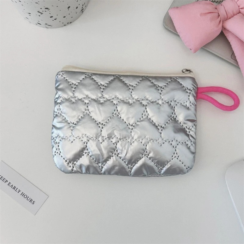 Silver Bow Pattern Coin Wallet Womens Earphones Key Organizer Zipper Bag Makeup 250408