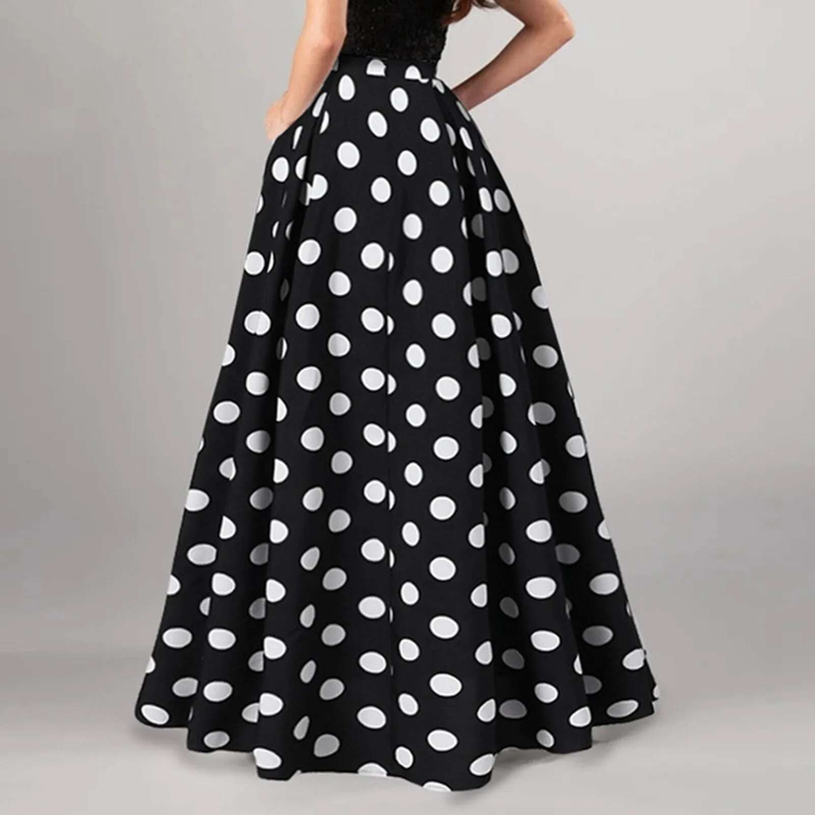 Dongdumaoyi Dot Print Retro A Line Big Hem Skirt Women Maxi High Waist Side Pockets Loose Full Length Lady Prom Party Long