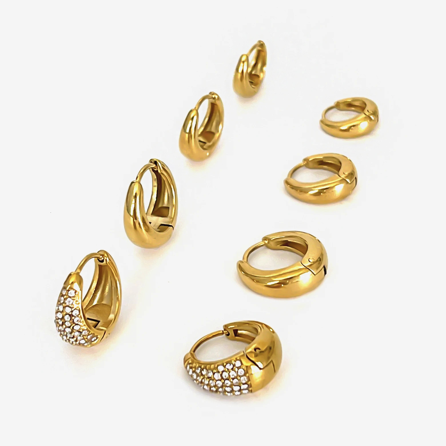 Perisbox Elegant Trendy Stainless Steel 18K Gold Plated Sparkling Rhinestone Geometric Huggie Earrings for Women Daily Jewelry 250403