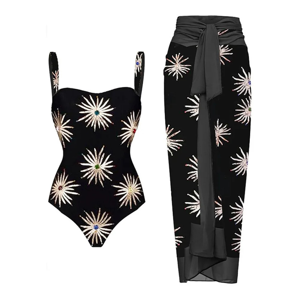 Fashion Swimsuit Womens Tight Summer Collection Ruffle Splicing Printed Beach Wear Holiday Bikini Cover Ups Set 250409