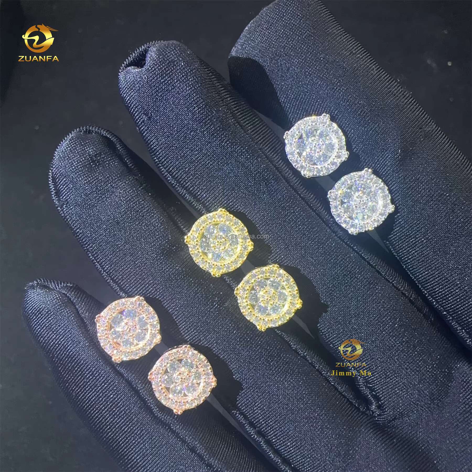 Unique Design Bulk Stock Retail Price GRA Certificate Hip Hop Earring Circle Crescent Iced Out Moissanite Diamond Stud Earrings