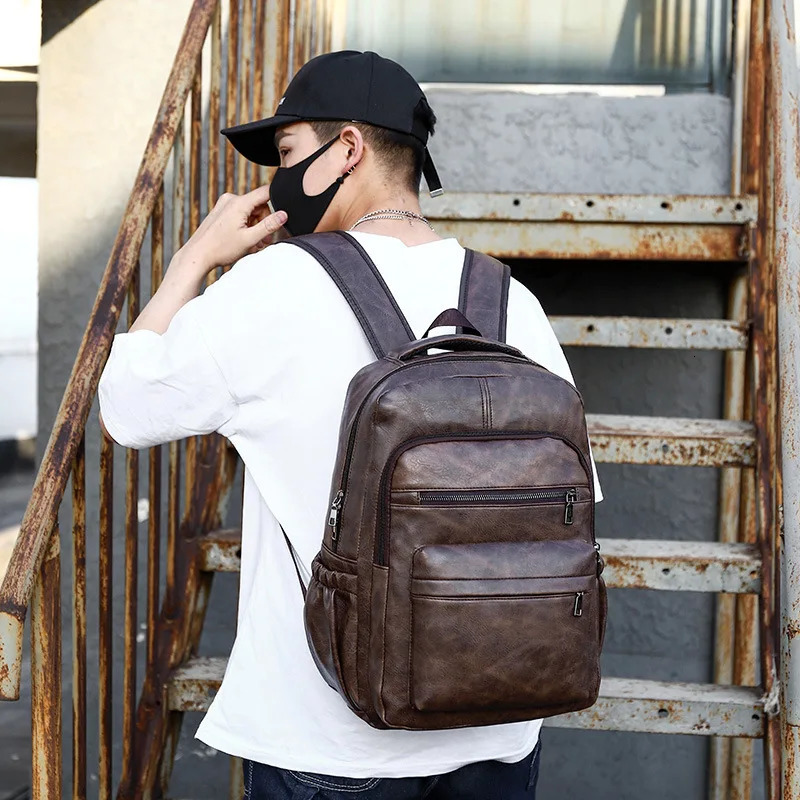 High Quality USB Charging Backpack Men PU Leather Bagpack Large Laptop Backpacks Male Mochilas Schoolbag For Teenagers Boys 250407
