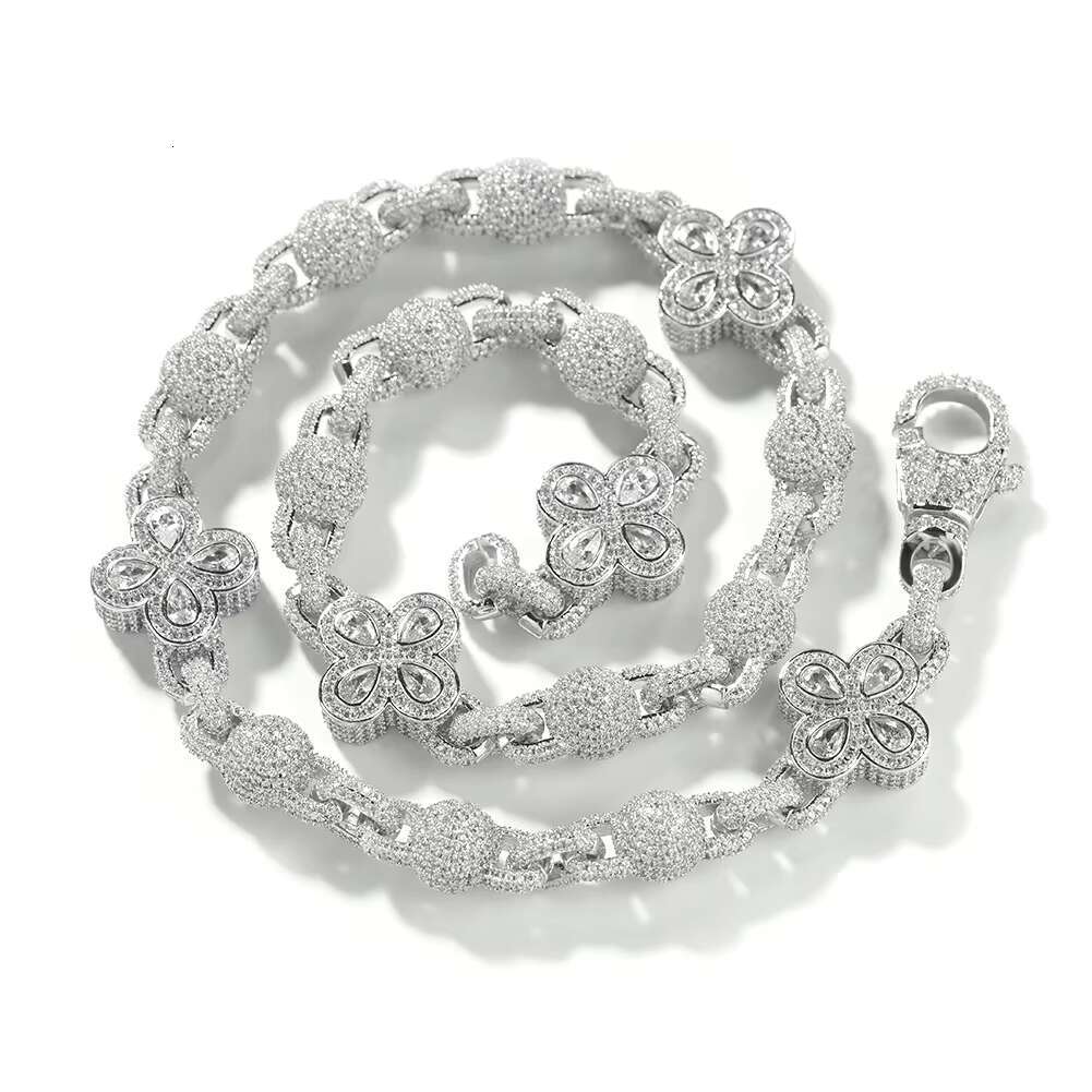 Personality European and American Fashion New Four Leaf Clover Round Ball Bead Necklace Mens Fine Jewelry Body Chain