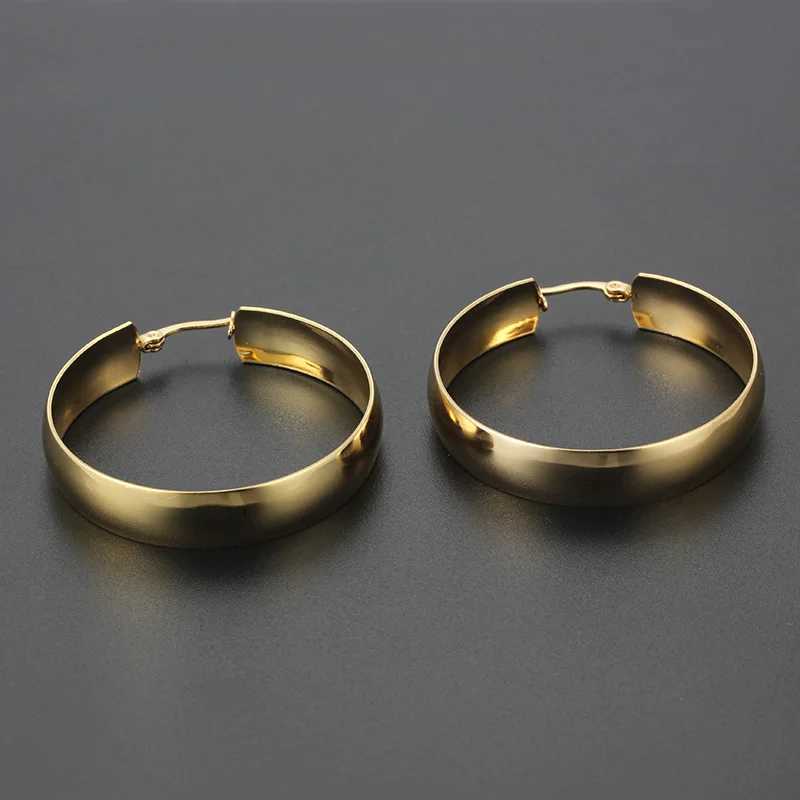 Simple Stainless Steel Hoop Earrings For Women Gold Plated Wide Round Female Jewelry Fashion Gift Z250408