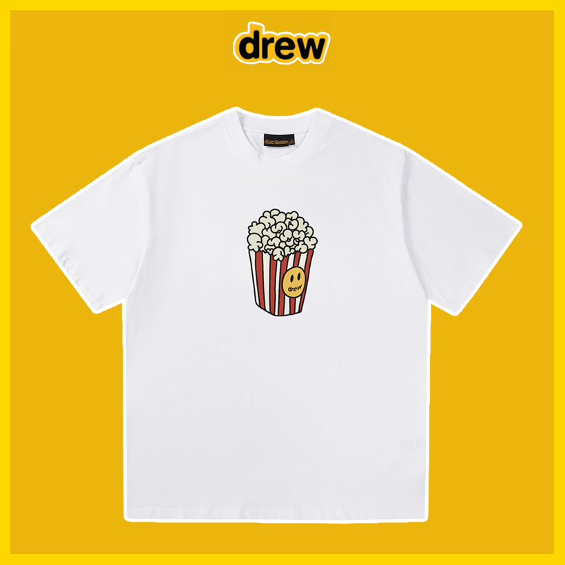 Drew House Drew smiling face letter print men and women couple loose pure cotton short-sleeve T-shirts white