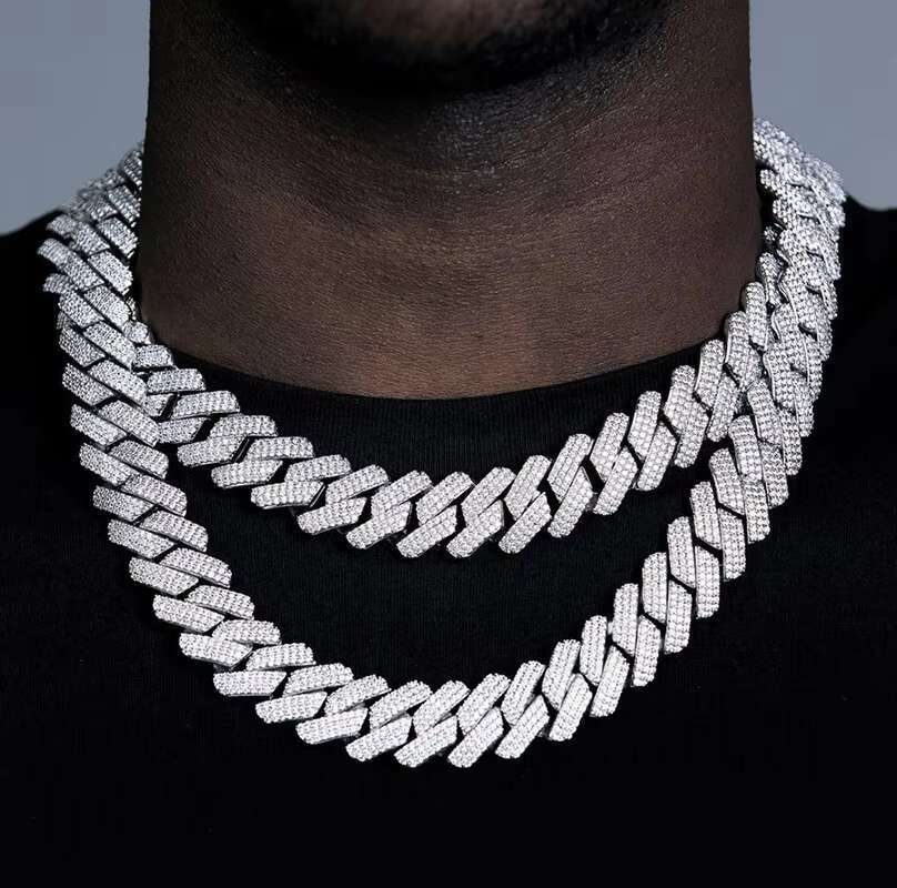 Heavy Silver Weigh 925 Silver Cuban Link Chain with 3rows4rows VVS Moissanite Diamond Necklace/bracelet for Hiphop Life