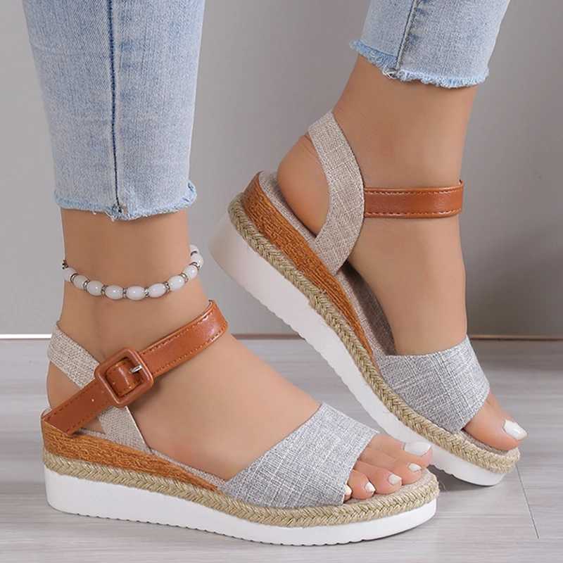 New Arrival Womens Peep Toe Wedge High Heels Sandals 2025 Summer Shoes Womens Low Platform Sandals Non Slip Hemp High Heels T250409